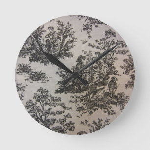 Toile in Black & White Round Clock