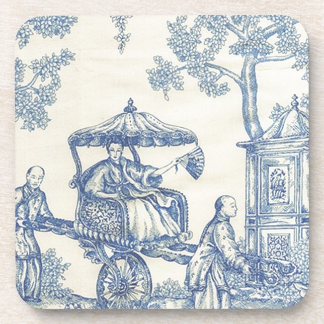 Toile in Blue & White Beverage Coaster (Front)