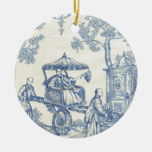 Toile in Blue & White Ceramic Ornament