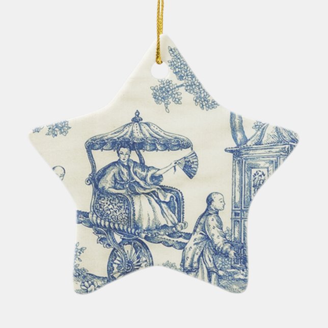 Toile in Blue & White Ceramic Ornament (Front)