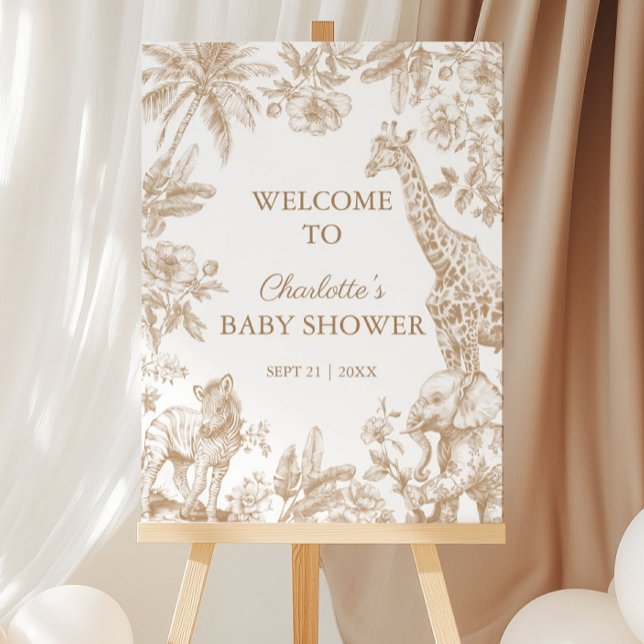 Toile Jouy Safari Beige Baby Shower Welcome Sign (Toile Jouy Safari Beige Baby Shower Welcome Sign)