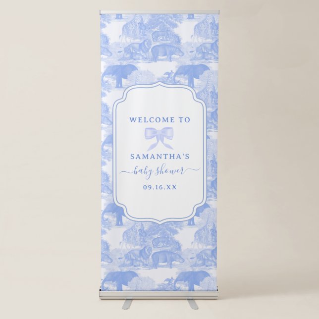 Toile Jungle Animal Safari Chinoiserie Baby Shower Retractable Banner (Front)