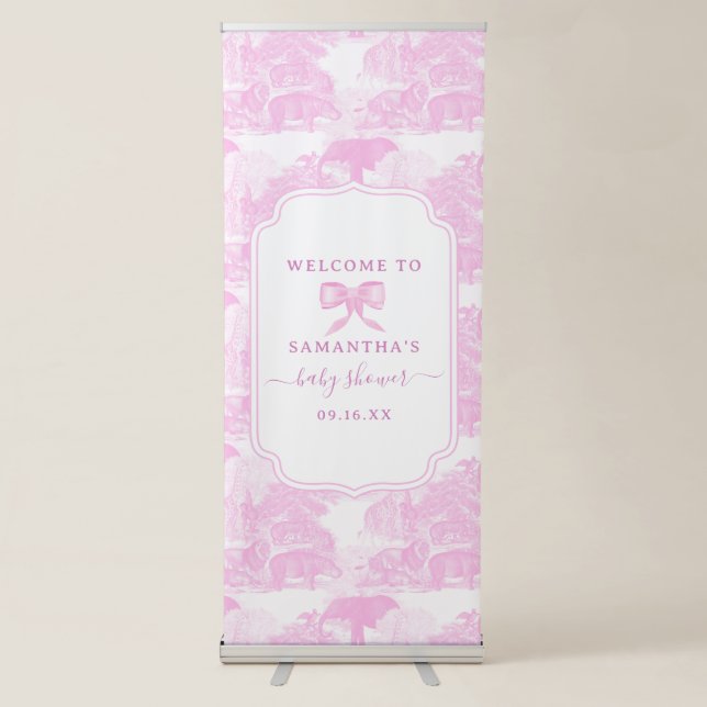 Toile Jungle Animal Safari Chinoiserie Baby Shower Retractable Banner (Front)