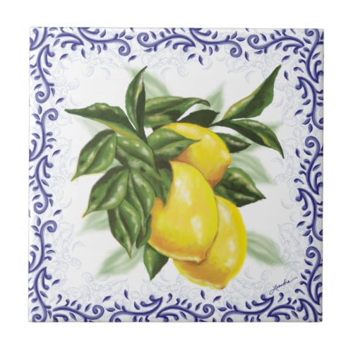 Toile Lemons Ceramic Tile
