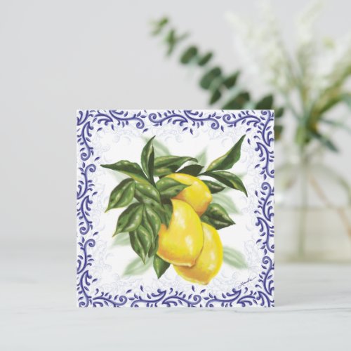 Toile Lemons Flat Blank Greeting Card