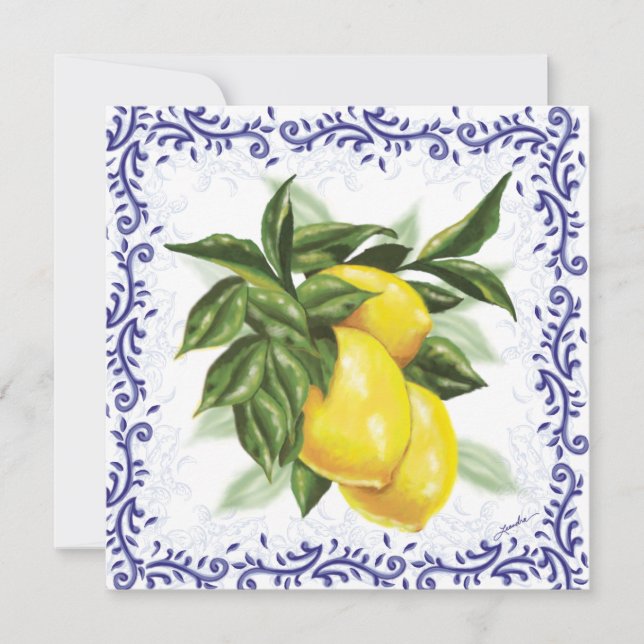 Toile Lemons Invitation for Bridal or Parties (Front)