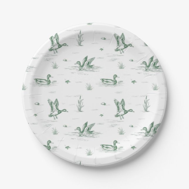 Toile Mallard Duck Gender Neutral Paper Plates (Front)