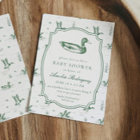Toile Mallard Duck Neutral Gingham Baby Shower