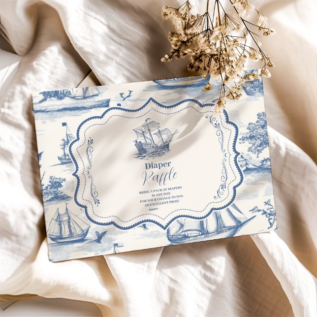 Toile Nautical Baby Shower  Diapper Raffle Enclosure Card (Creator Uploaded)