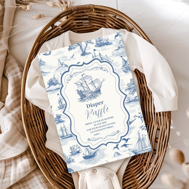 Toile Nautical Baby Shower  Diapper Raffle Enclosure Card (Creator Uploaded)