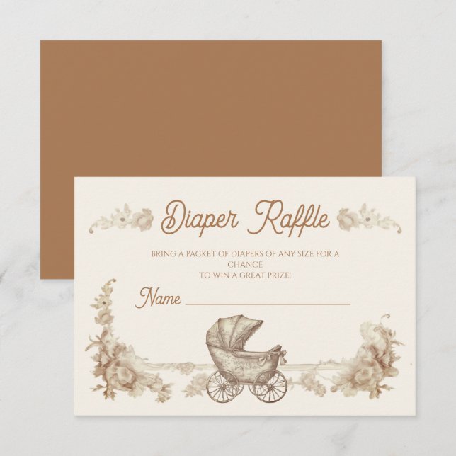 Toile Neutral Teddy Bear Diaper Raffle Invitation (Front/Back)