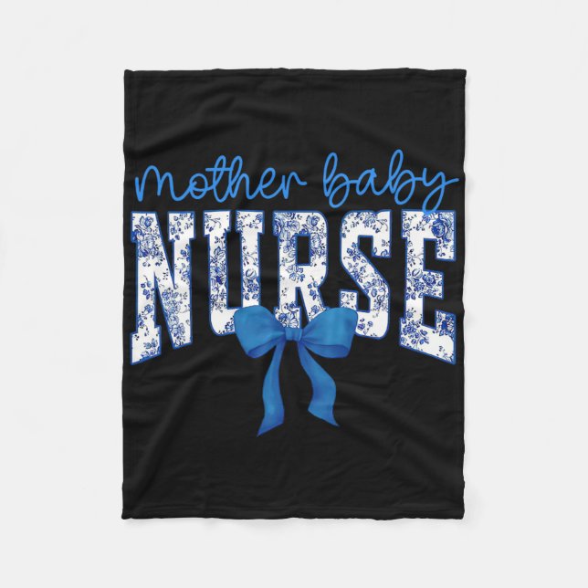 Toile Nurse Bow Blue Coquette Mother Ba  Fleece Blanket (Front)