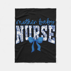 Toile Nurse Bow Blue Coquette Mother Baby Nurse Cr Fleece Blanket