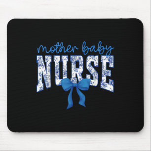 Toile Nurse Bow Blue Coquette Mother Baby Nurse Cr Mouse Pad