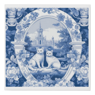 Toile Pattern Cats Faux Canvas Print