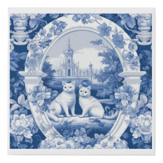 Toile Pattern Cats Faux Canvas Print