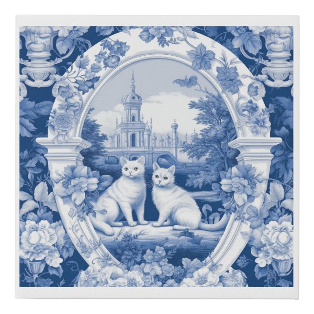 Toile Pattern Cats Faux Canvas Print (Front)