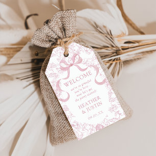 Toile Pink Bow Floral Wedding Welcome Gift Tags