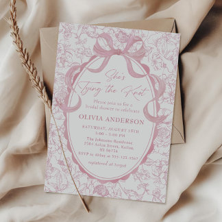 Toile Pink Bow She's Tying the Knot Bridal Shower Invitation