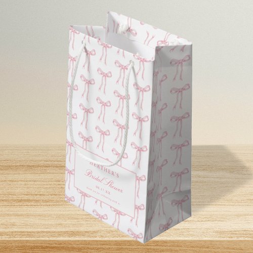 Toile Pink Bow Tying The Knot Blue Bridal Shower  Small Gift Bag