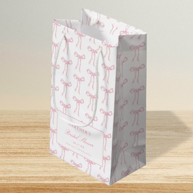 Toile Pink Bow Tying The Knot Blue Bridal Shower  Small Gift Bag (Creator Uploaded)