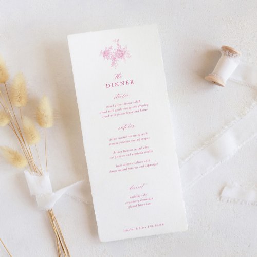 Toile Pink Classic Floral Wedding Dinner Menu