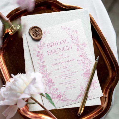 Toile Pink Floral Bridal Brunch  Invitation