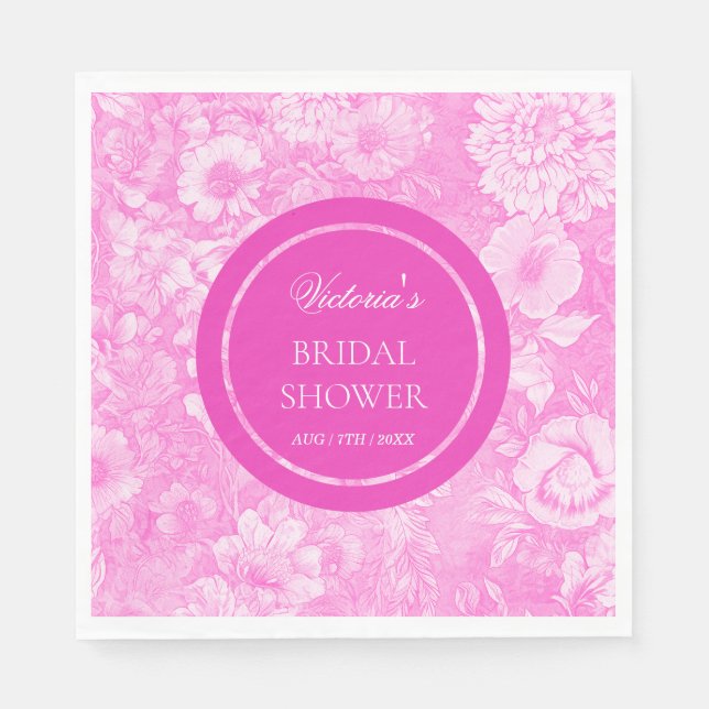 Toile Pink Floral Elegant Bridal Shower  Napkins (Front)