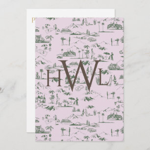 Toile Pink Modern Bridal Shower Invitation