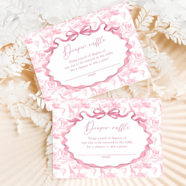 Toile Pink Safari Animal Diaper Raffle Ticket Enclosure Card (Creator Uploaded)
