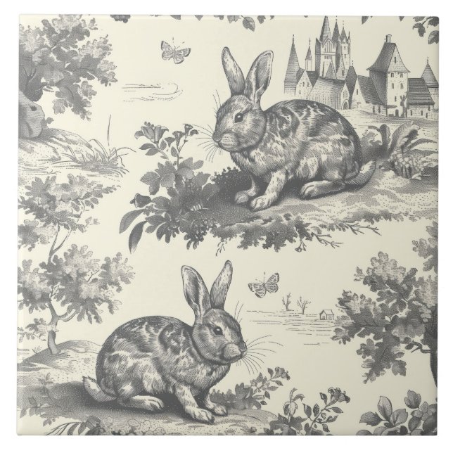 Toile Rabbit Vintage Woodland Ceramic Tile (Front)