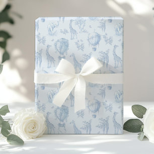 Toile Safari animals Blue Hot air balloons Wrapping Paper