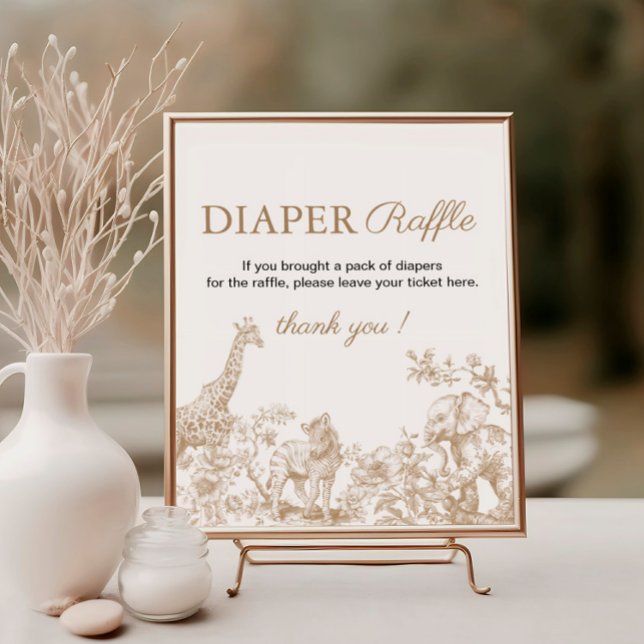 Toile Safari Baby Shower Diaper Raffle Sign (Creator Uploaded)