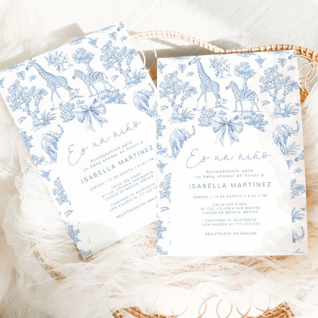 Toile Safari Es un niño Spanish baby shower Invitation (Creator Uploaded)