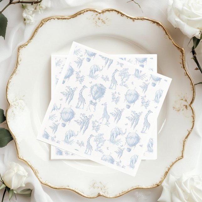 Toile Safari Hot Air Balloons Blue Baby shower Napkins (Creator Uploaded)