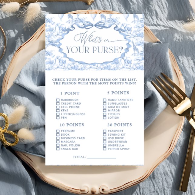 Toile Safari Whats in Your Purse Baby Shower Game (Creator Uploaded)