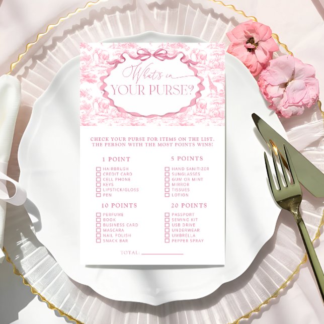 Toile Safari Whats in Your Purse Baby Shower Game (Creator Uploaded)