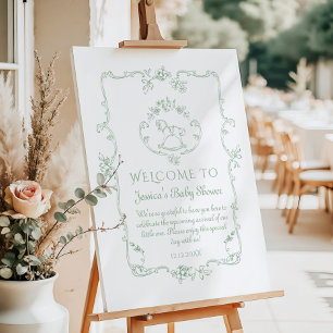Toile Sage Rocking horse baby shower Welcome Foam Board