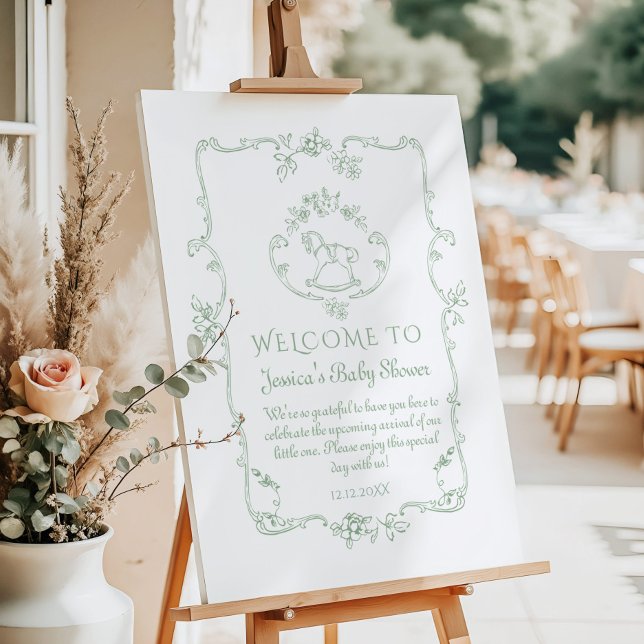 Toile Sage Rocking horse baby shower Welcome Foam Foam Board (Creator Uploaded)
