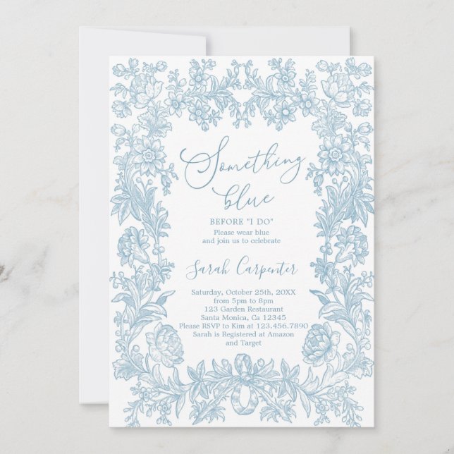 Toile Something Blue Before I do Bridal Shower  Invitation (Front)