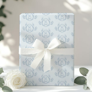 Toile Teddy bear blue vintage Baby shower Wrapping Paper