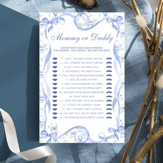 Toile Teddy Bear Mommy or Daddy Baby Shower Game (Creator Uploaded)