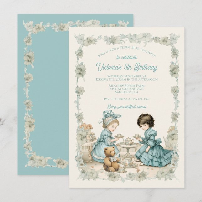 Toile Teddy Bear Picnic Tea Party Birthday  Invitation (Front/Back)