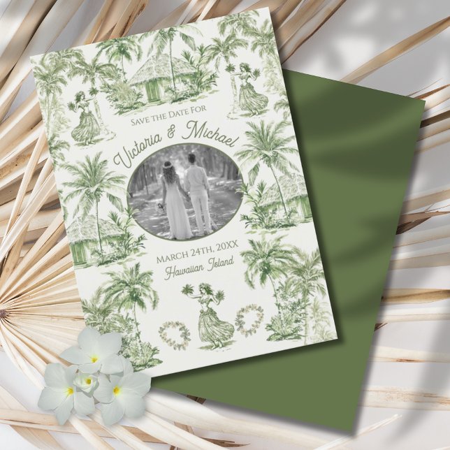 Toile Tropical Hawaiian Island Save the Date Photo Invitation (Creator Uploaded)