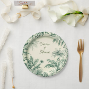 Toile Tropical Hawaiian Island Wedding Paper Plates
