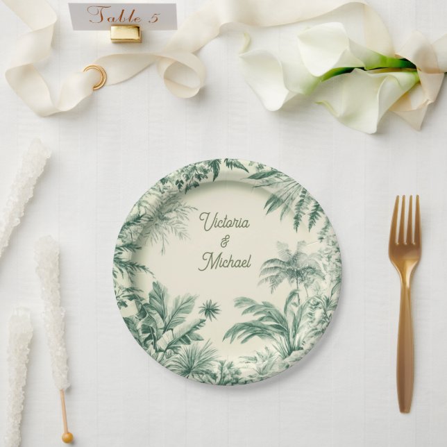 Toile Tropical Hawaiian Island Wedding Paper Plates (Wedding)