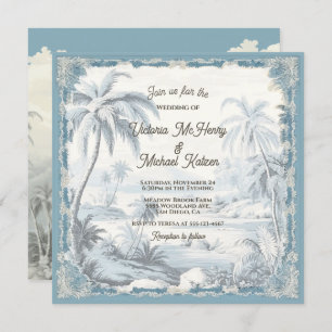 Toile Tropical Palm Trees Island Wedding Invitation