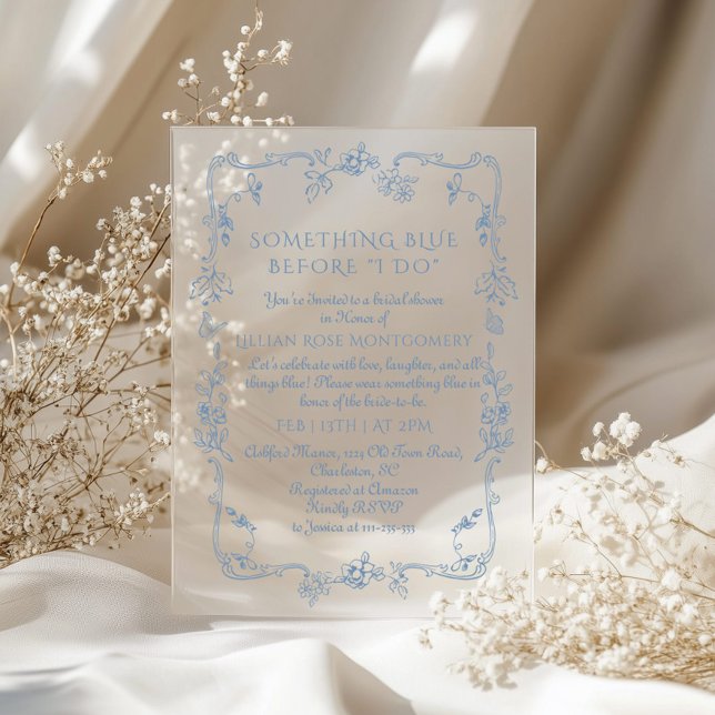Toile Victorian French Something Blue Bridal Acrylic Invitations (Creator Uploaded)