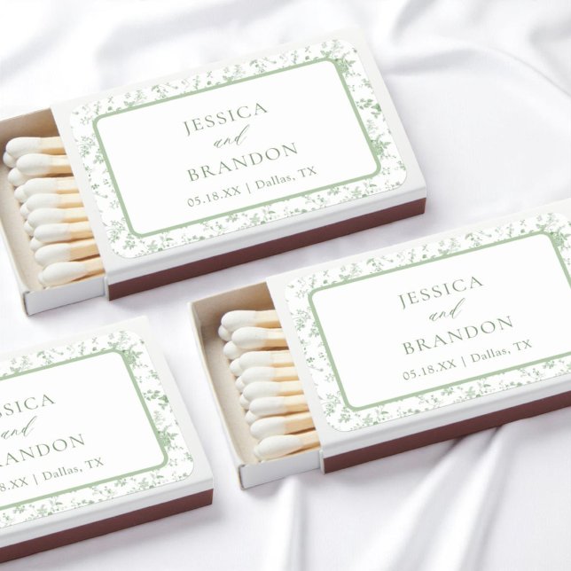 Toile Victorian Green Floral Wedding Bulk Favors Matchboxes (Creator Uploaded)