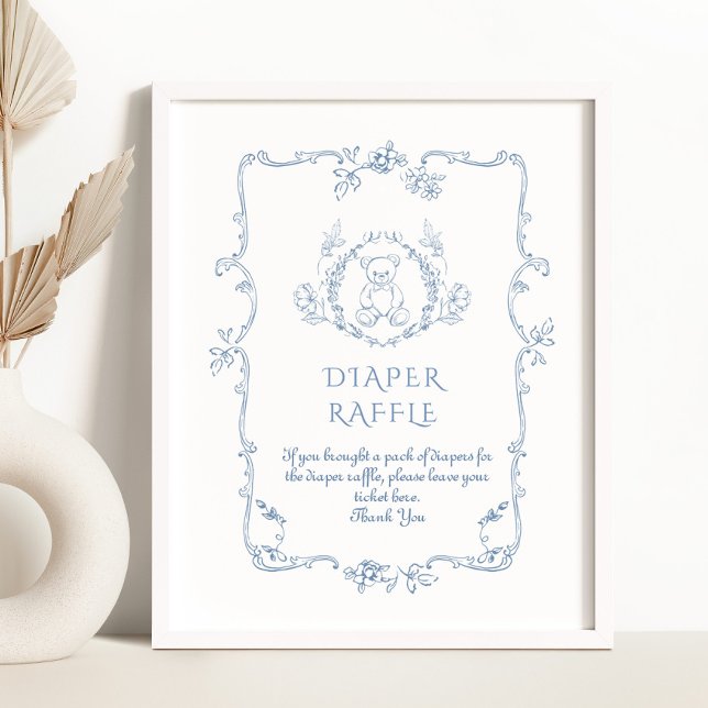 Toile Vintage Chinoiserie Teddy bear Diaper raffle Poster (Creator Uploaded)